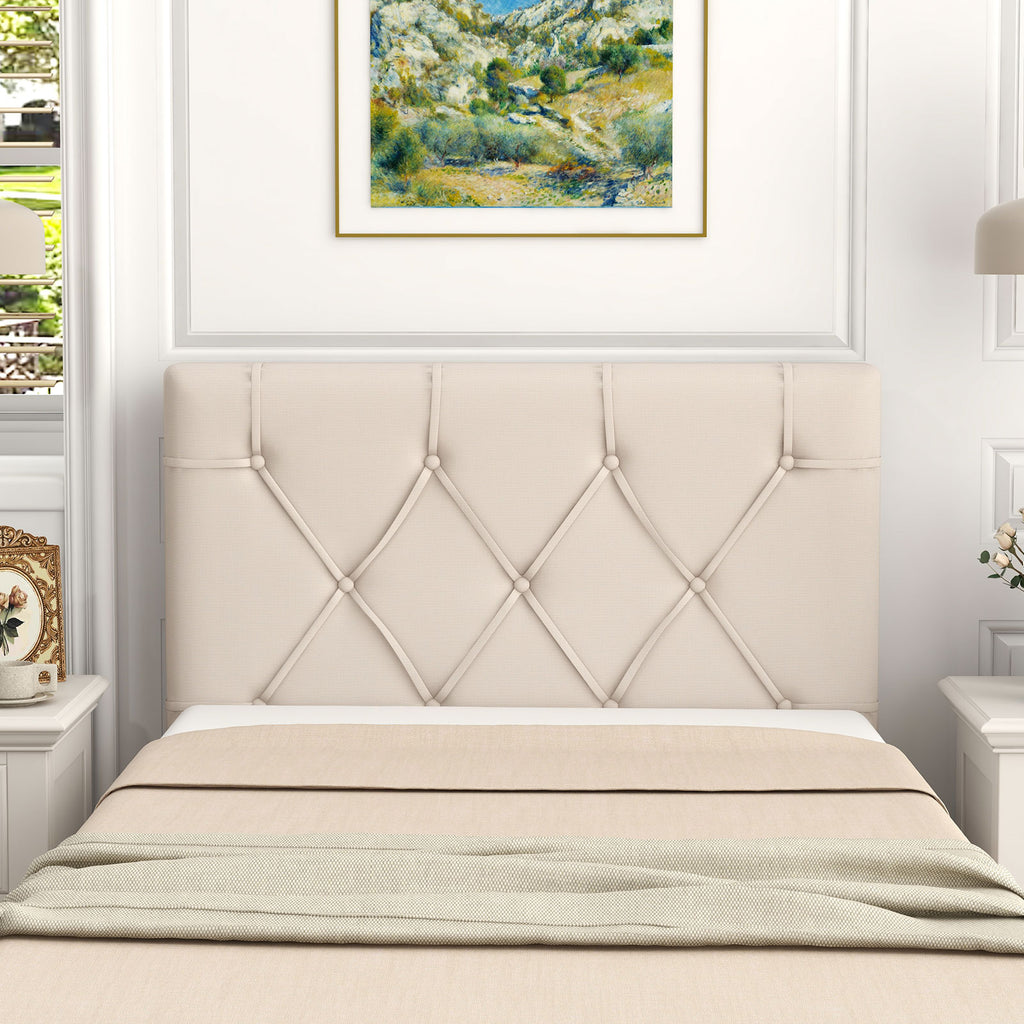 Upholstered Twin Headboard with Button Tufted Design - Beige