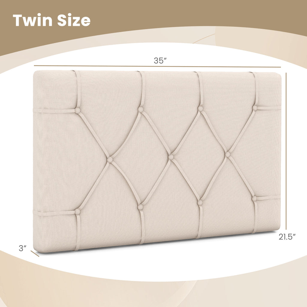 Upholstered Twin Headboard with Button Tufted Design - Beige