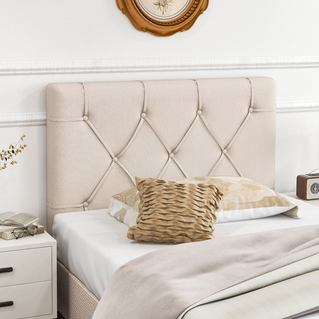Twin Upholstered Headboard with Button Tufted Design - Beige