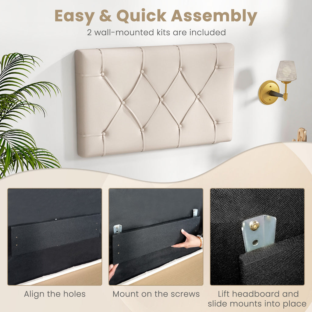 Upholstered Twin Headboard with Button Tufted Design - Beige