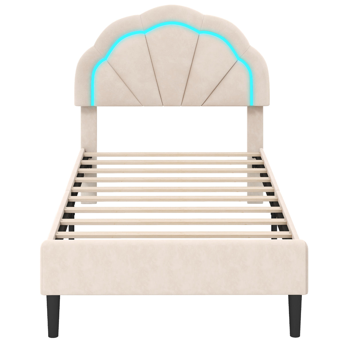 LED Bed Frame with Adjustable Headboard - Beige, Twin Size