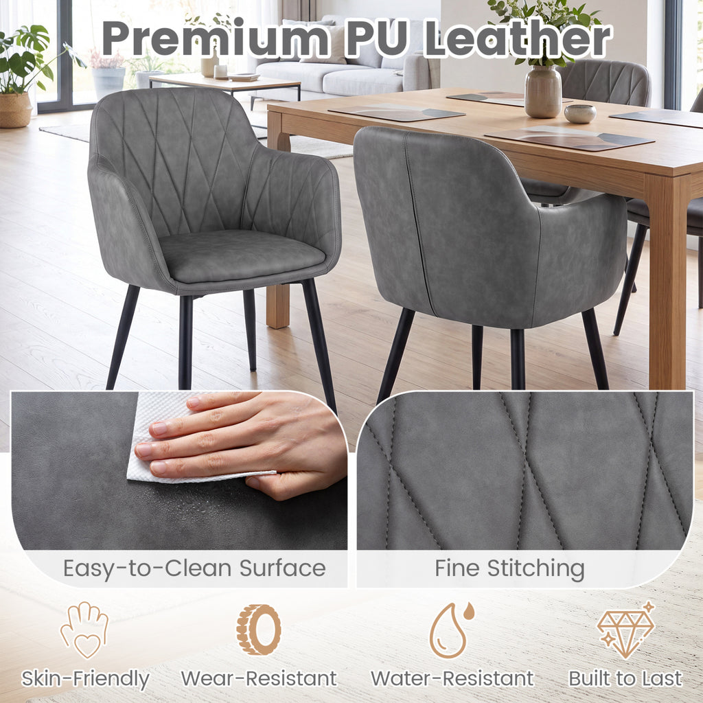 PU Leather Kitchen Chairs Set of 2, Gray