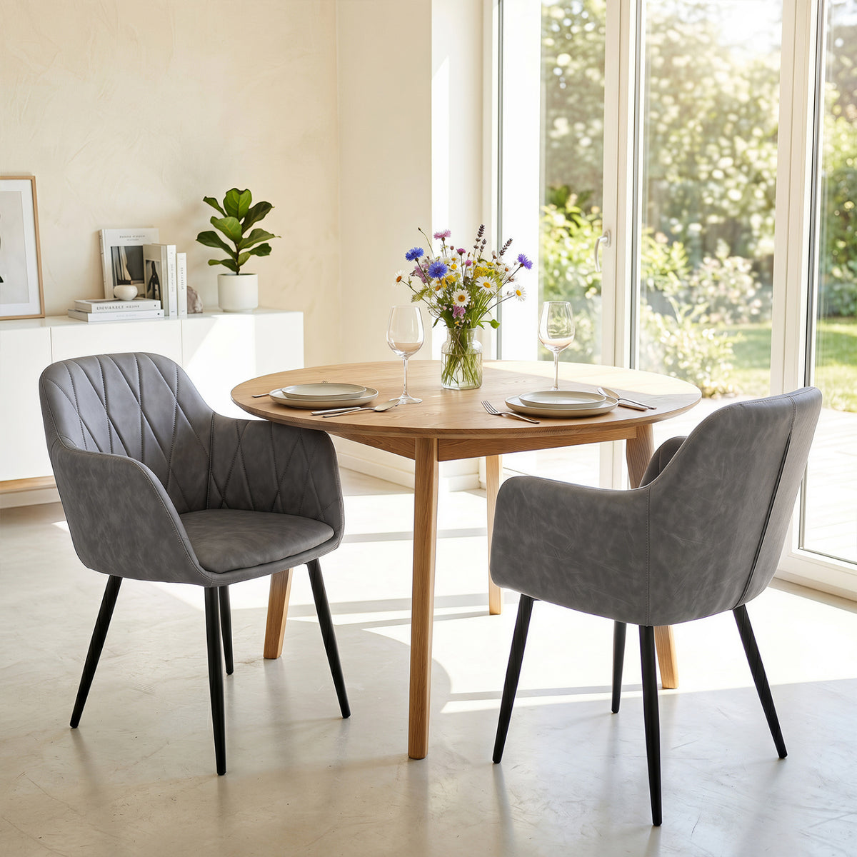 PU Leather Kitchen Chairs Set of 2, Gray