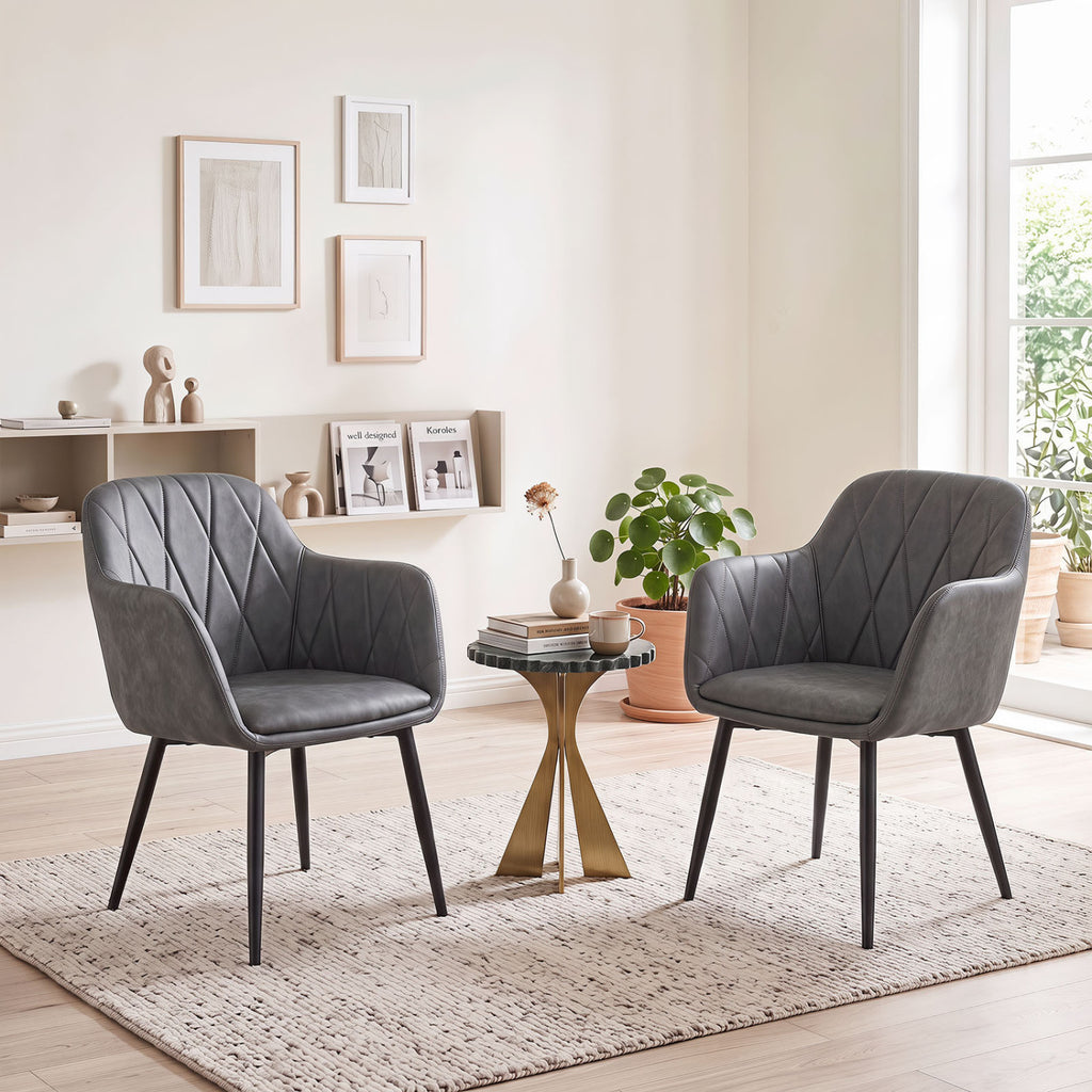 PU Leather Kitchen Chairs Set of 2, Gray