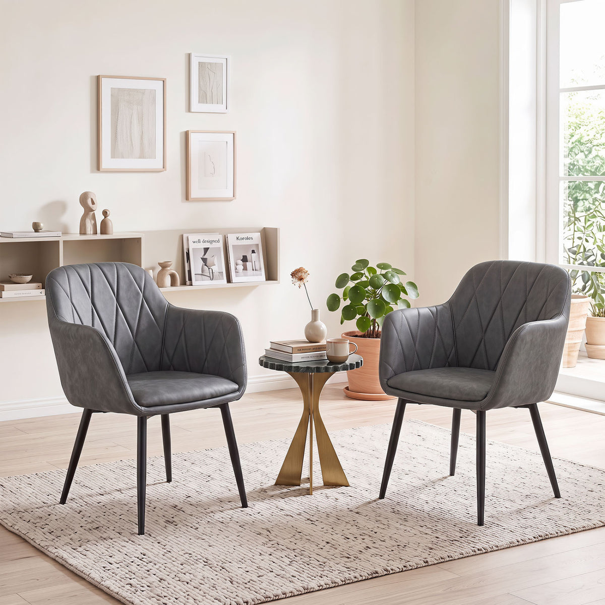 PU Leather Kitchen Chairs Set of 2, Gray
