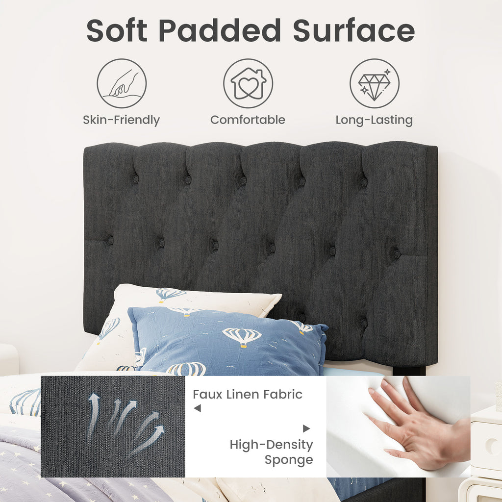 Twin Platform Bed with Tufted Headboard & Wooden Slats - Gray