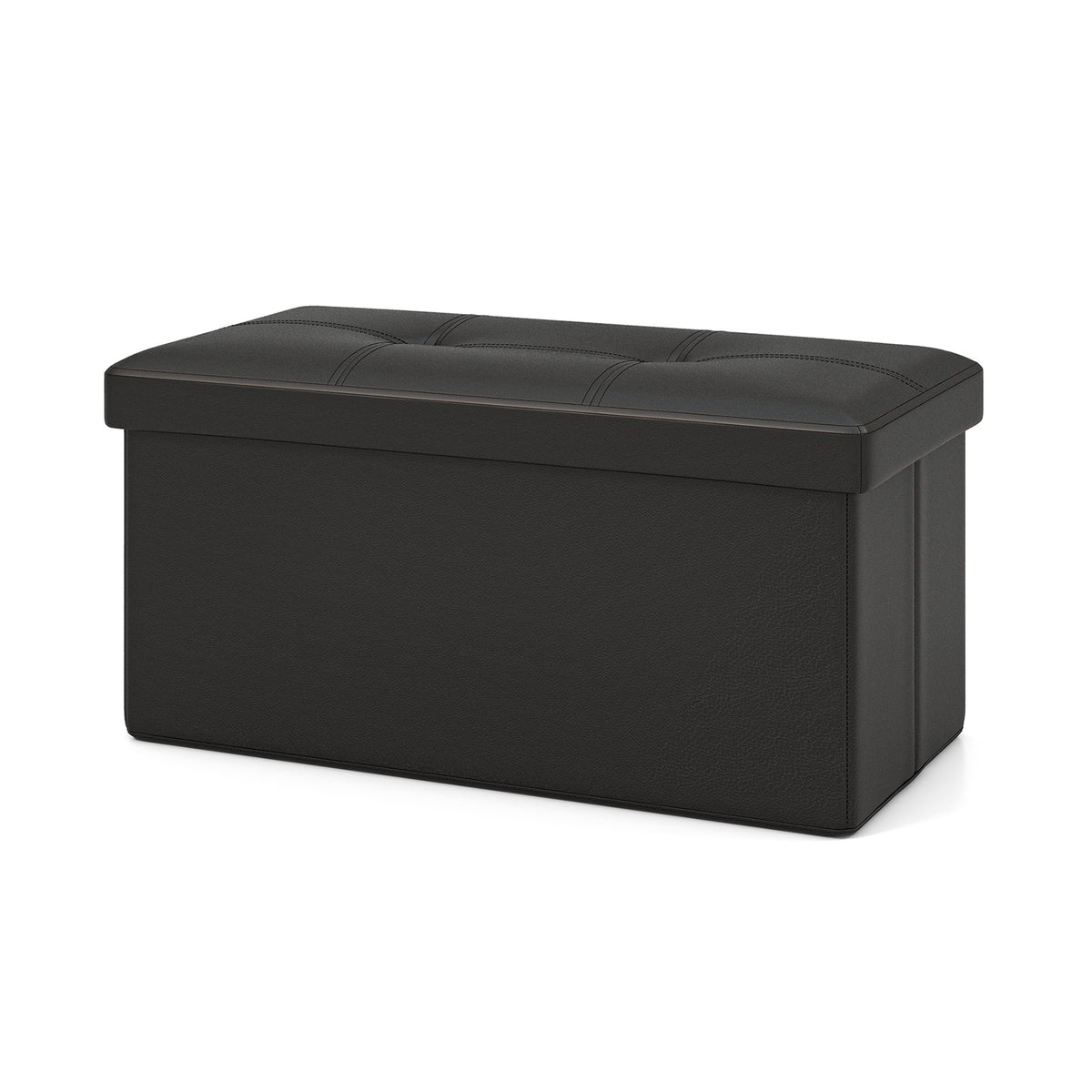 Upholstered Storage Footstool with PVC Leather, Rectangle Black