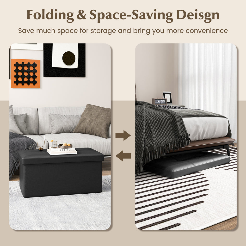 Upholstered Storage Footstool with PVC Leather, Rectangle Black