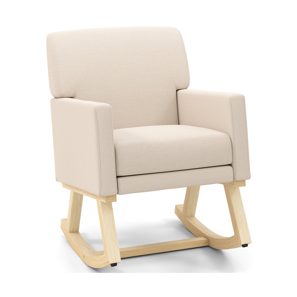 Upholstered Rocking Chair with Solid Wood Base - Beige