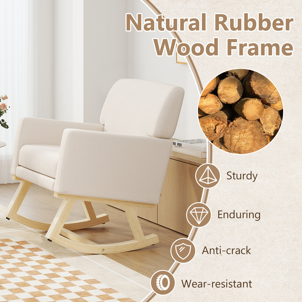 Upholstered Rocking Chair with Solid Wood Base - Beige