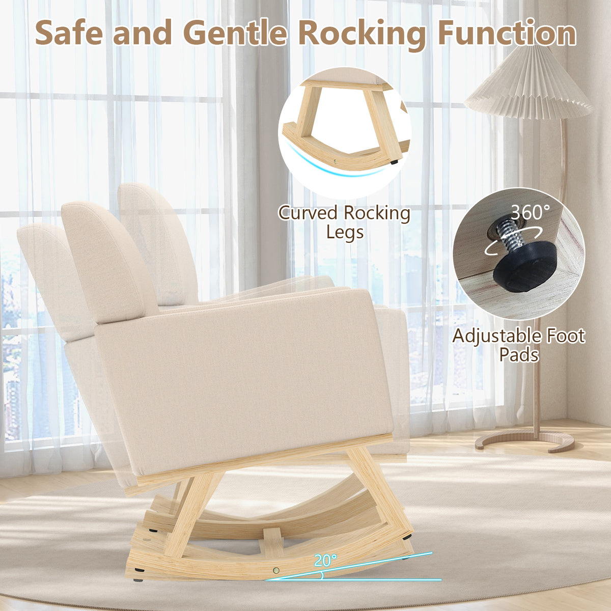 Upholstered Rocking Chair with Solid Wood Base - Beige