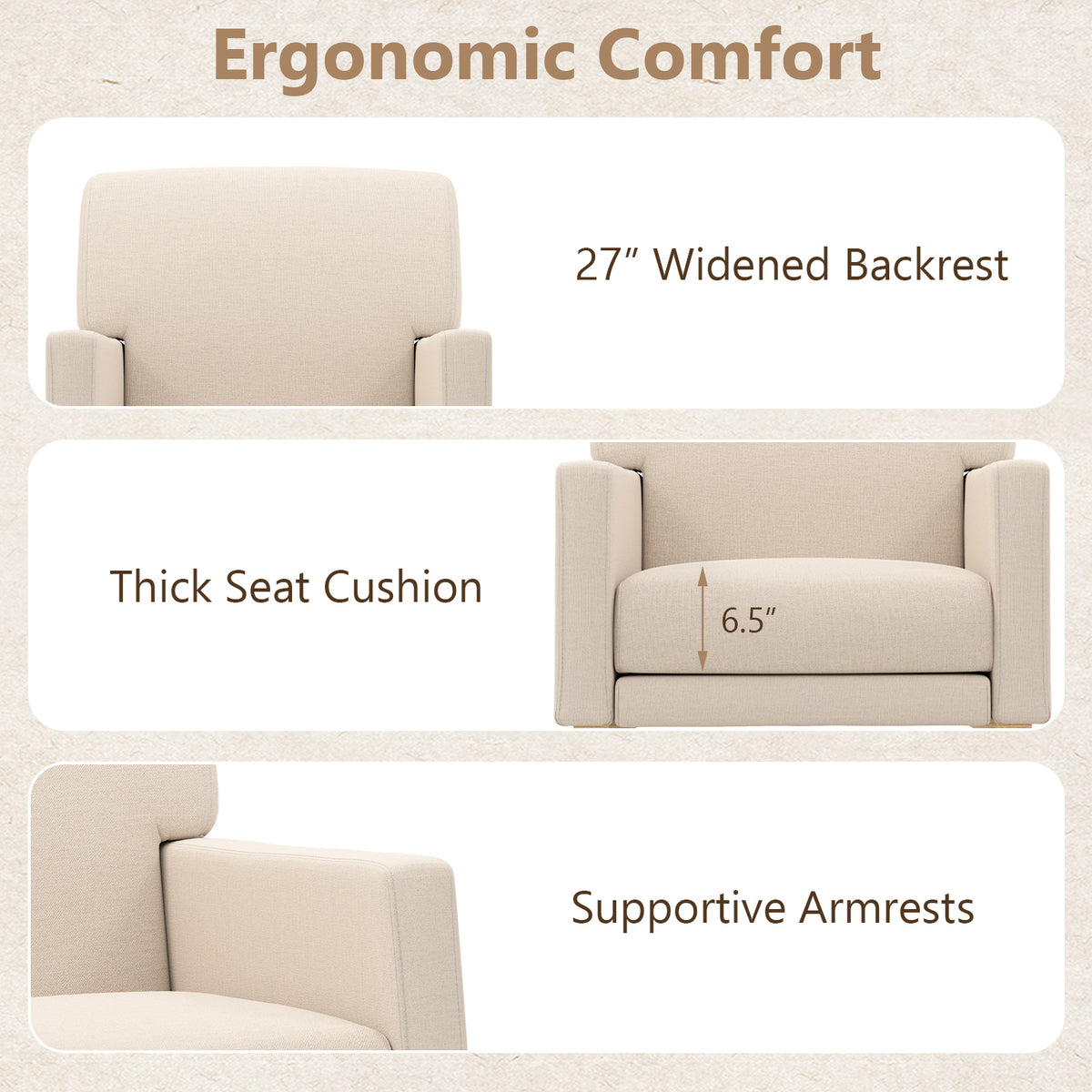 Upholstered Rocking Chair with Solid Wood Base - Beige
