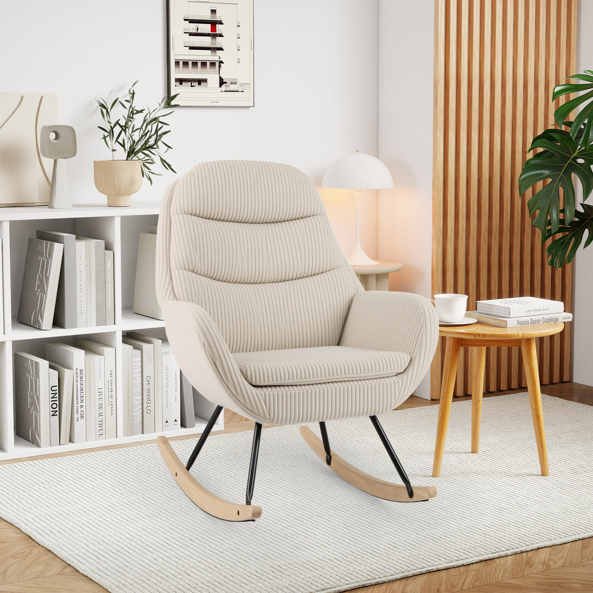 Upholstered Nursery Glider Rocker with Padded Seat – Beige
