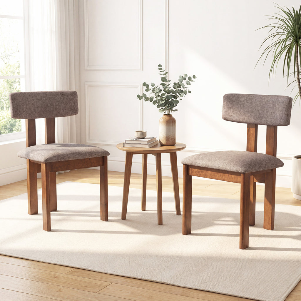 Upholstered Dining Chairs Set of 2, Walnut - Curved Backrest