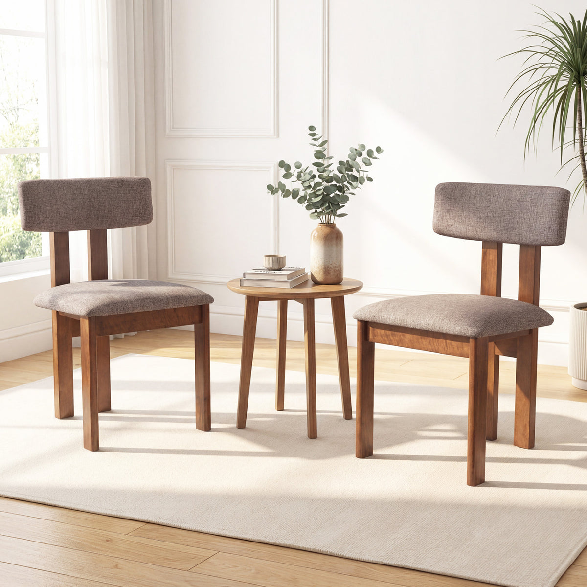 Upholstered Dining Chairs Set of 2, Walnut - Curved Backrest