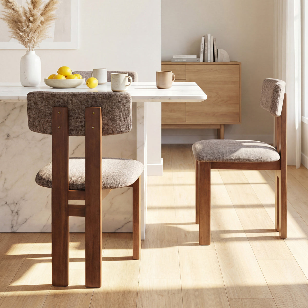 Upholstered Dining Chairs Set of 2, Walnut - Curved Backrest