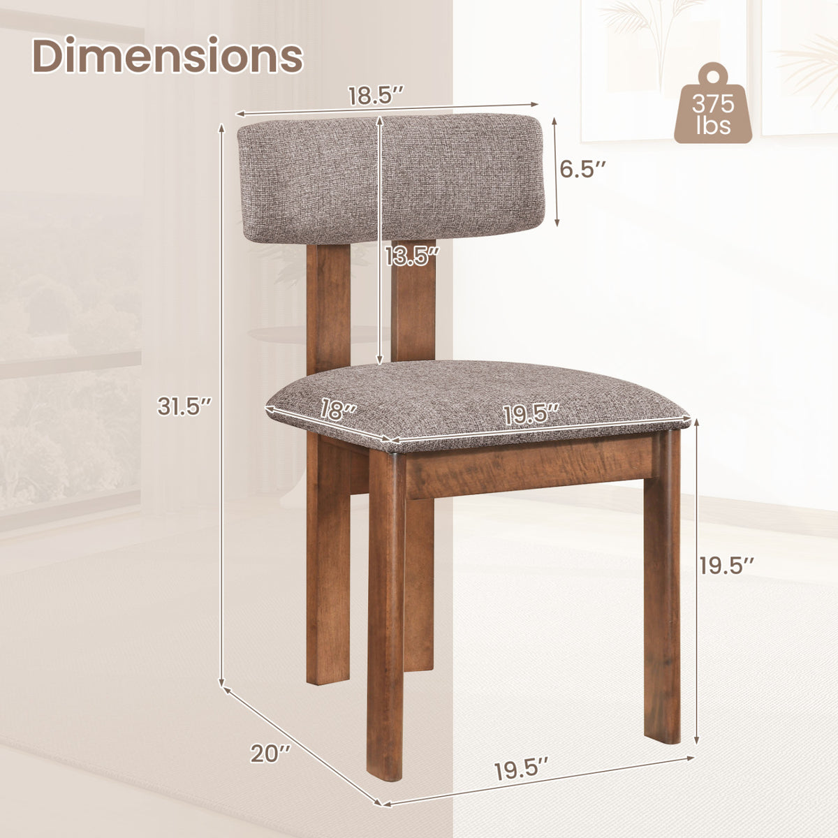 Upholstered Dining Chairs Set of 2, Walnut - Curved Backrest