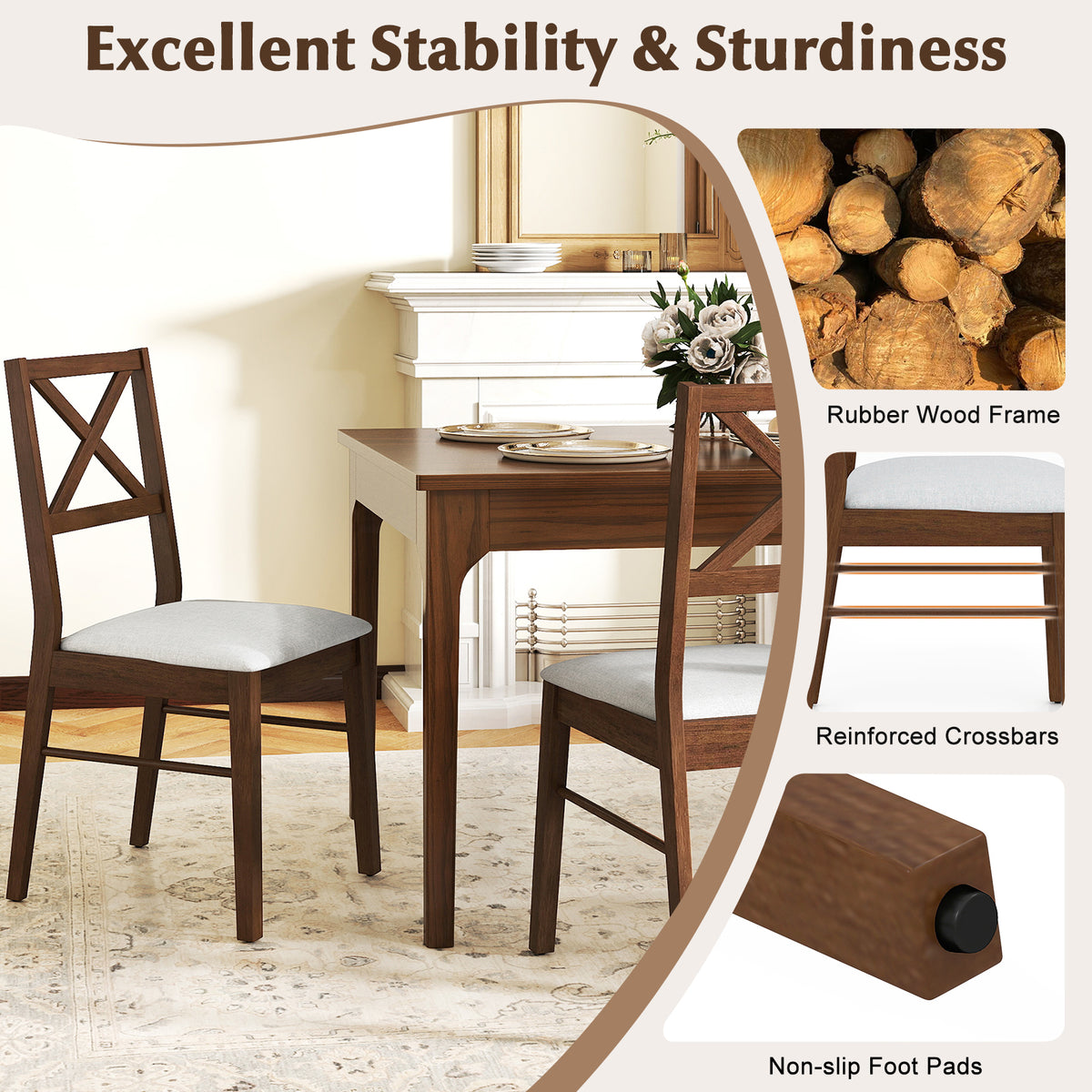 Upholstered Dining Chairs Set of 2 - Brown