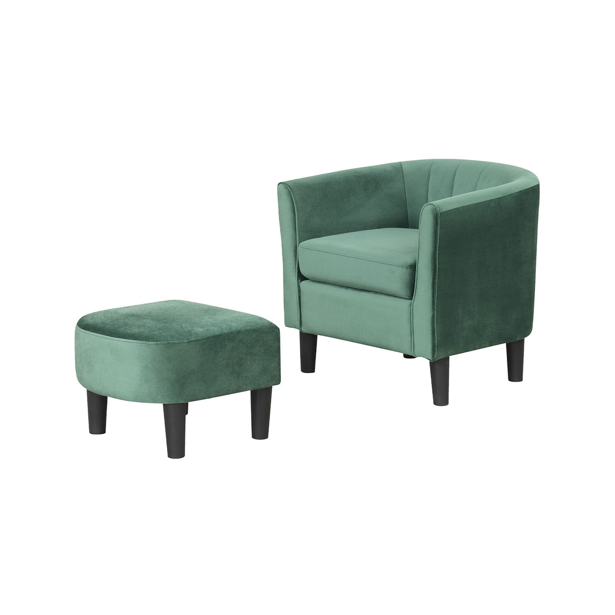 Velvet Club Barrel Chair with Ottoman Footrest - Green