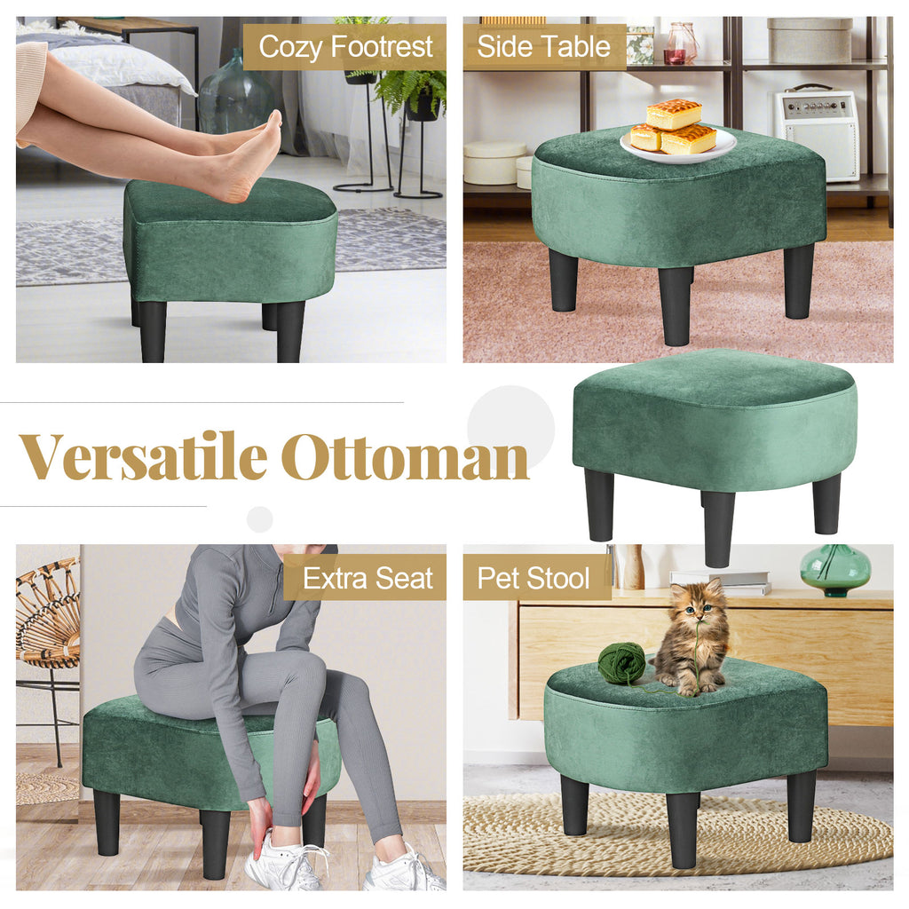 Velvet Club Barrel Chair with Ottoman Footrest - Green