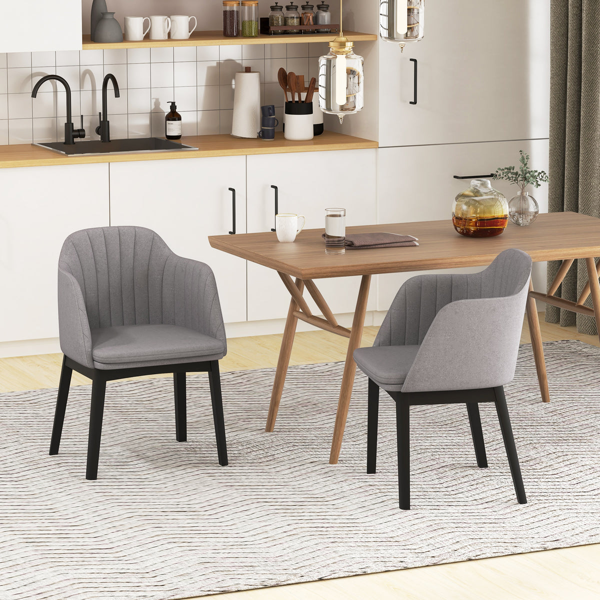 Upholstered Velvet Dining Chairs Set of 2, Gray