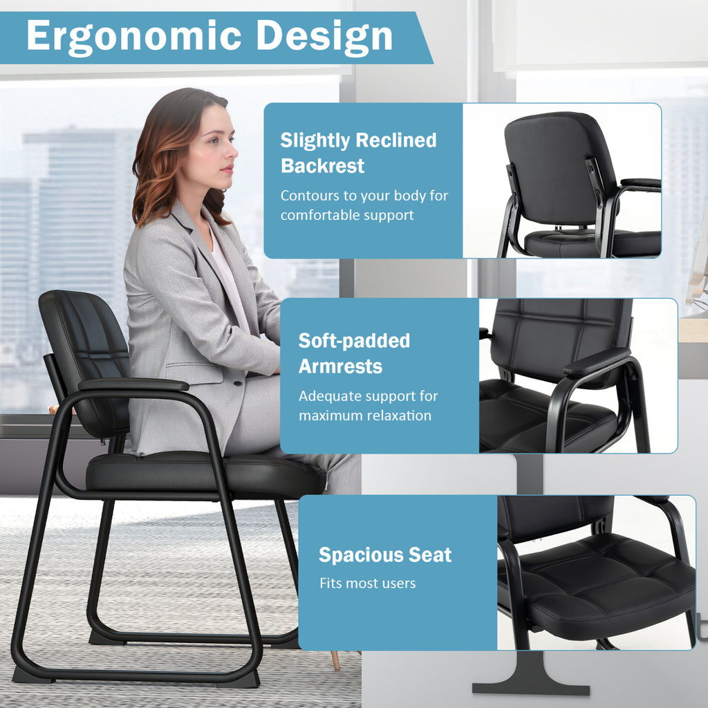 Upholstered Waiting Room Chair with Armrest, Set of 2 – Black