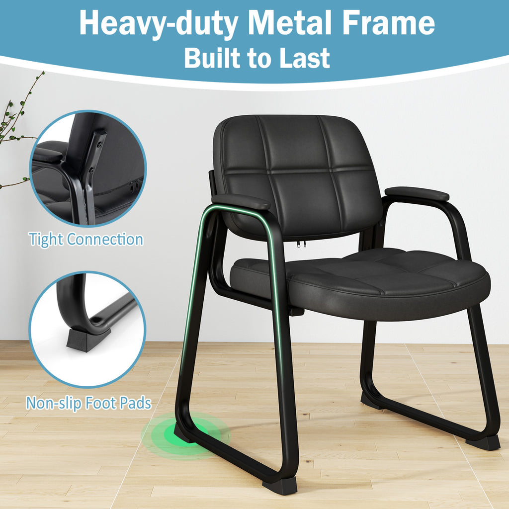 Upholstered Waiting Room Chair with Armrest, Set of 2 – Black