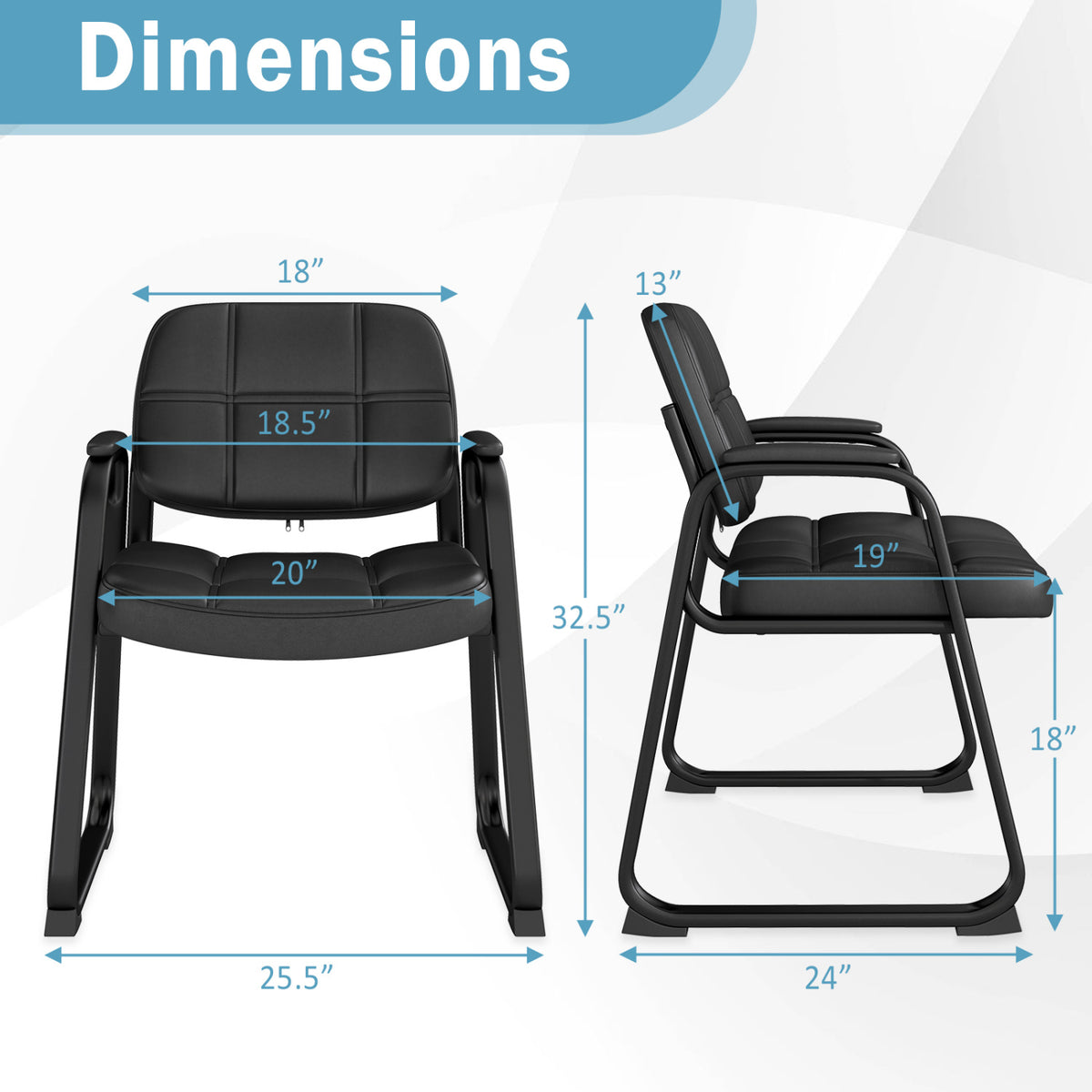 Upholstered Waiting Room Chair with Armrest, Set of 2 – Black