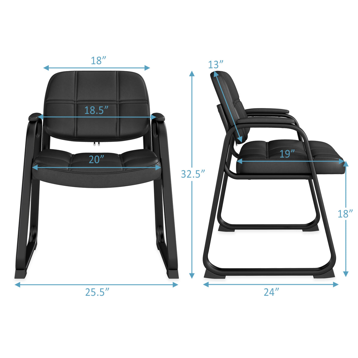 Upholstered Waiting Room Chair with Armrest, Set of 2 – Black