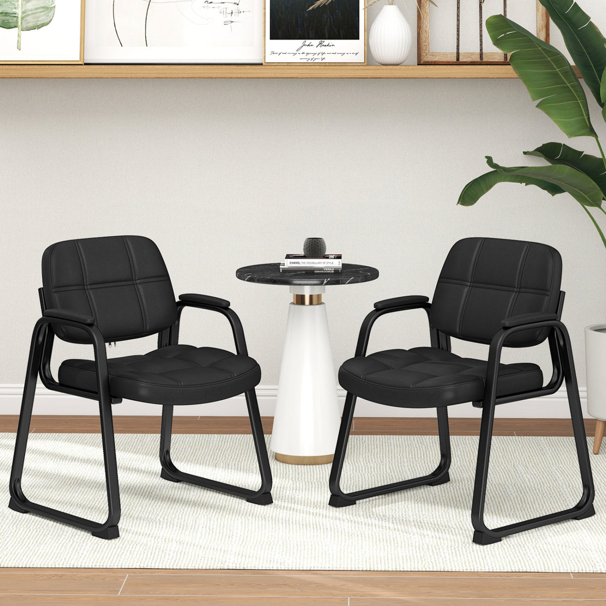 Upholstered Waiting Room Chair with Armrest, Set of 2 – Black