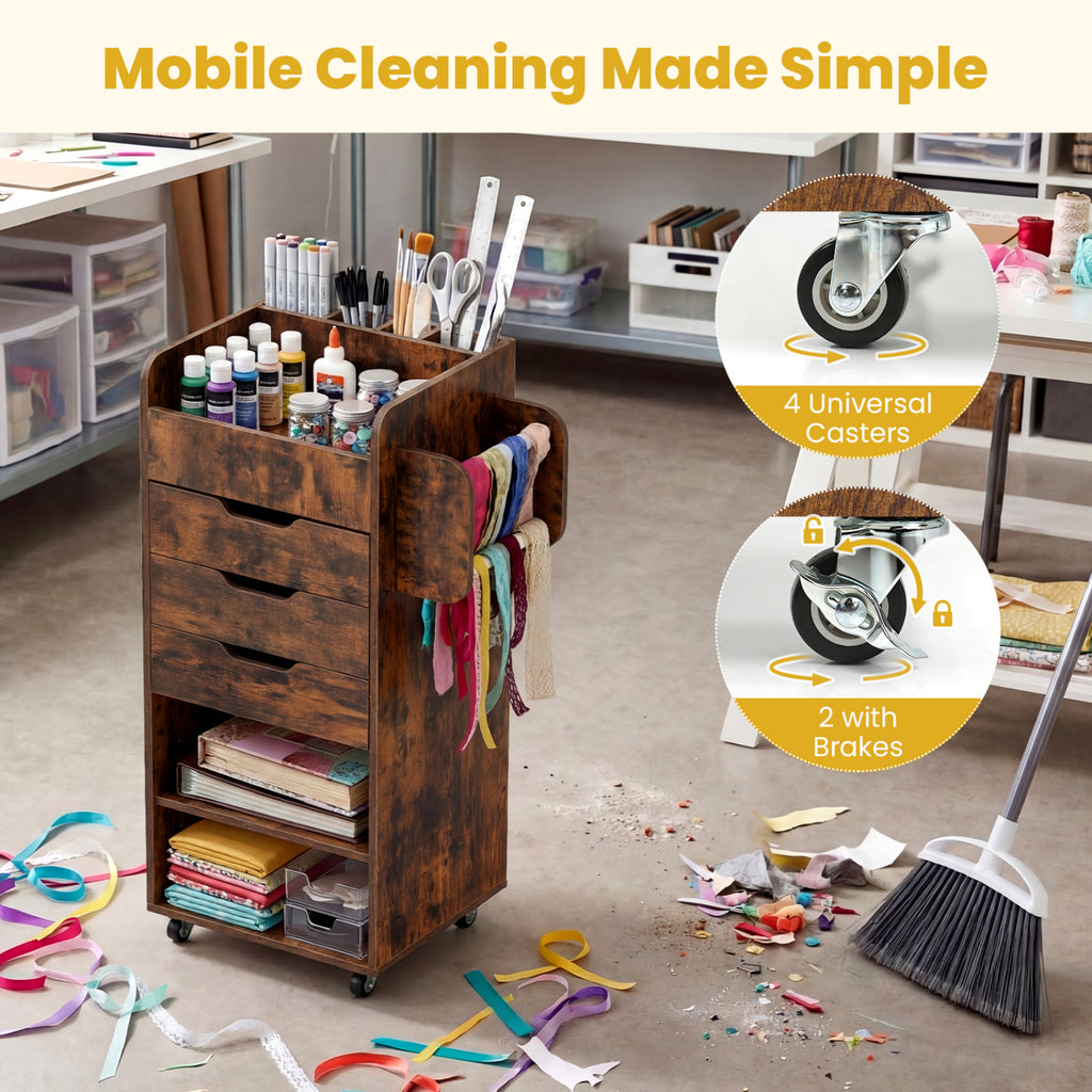 Wrapping Paper Storage Cart with 3 Drawers – Rustic Brown