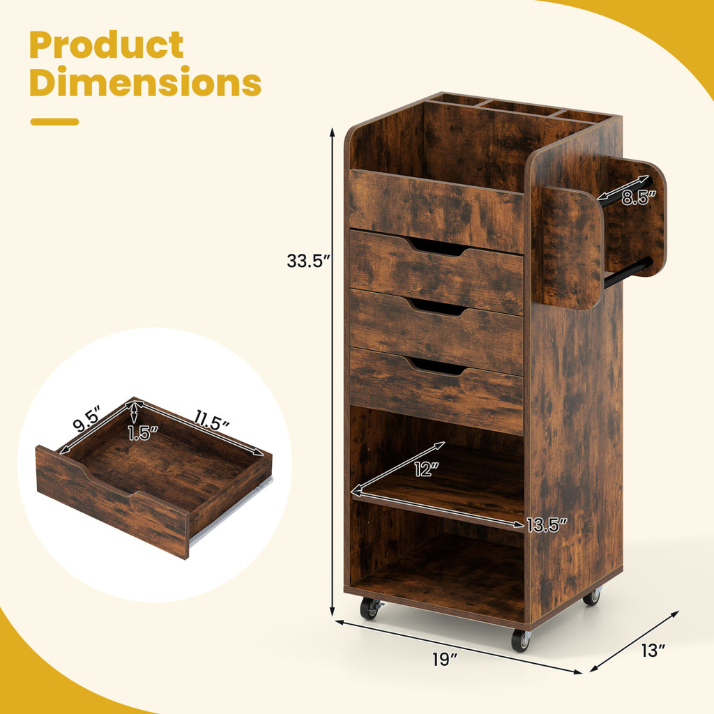 Wrapping Paper Storage Cart with 3 Drawers – Rustic Brown