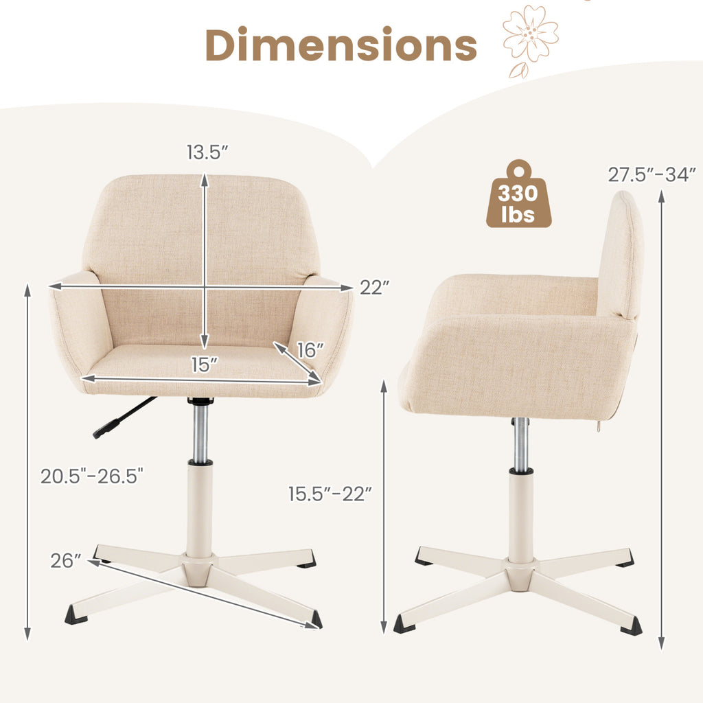 Vanity Chair with Back 360° Swivel Armchair w/ Adjustable Height for