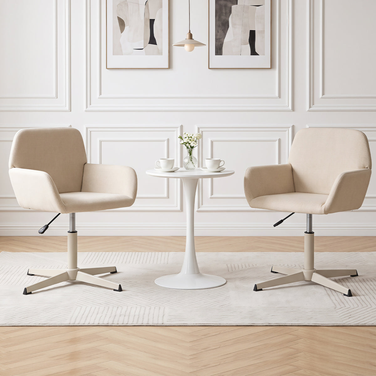 Vanity Chair with Back 360° Swivel Armchair w/ Adjustable Height for