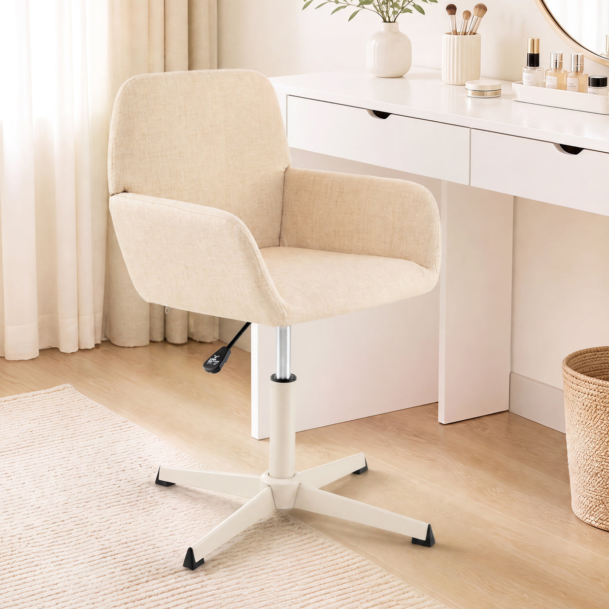 Vanity Chair with Back 360° Swivel Armchair w/ Adjustable Height for