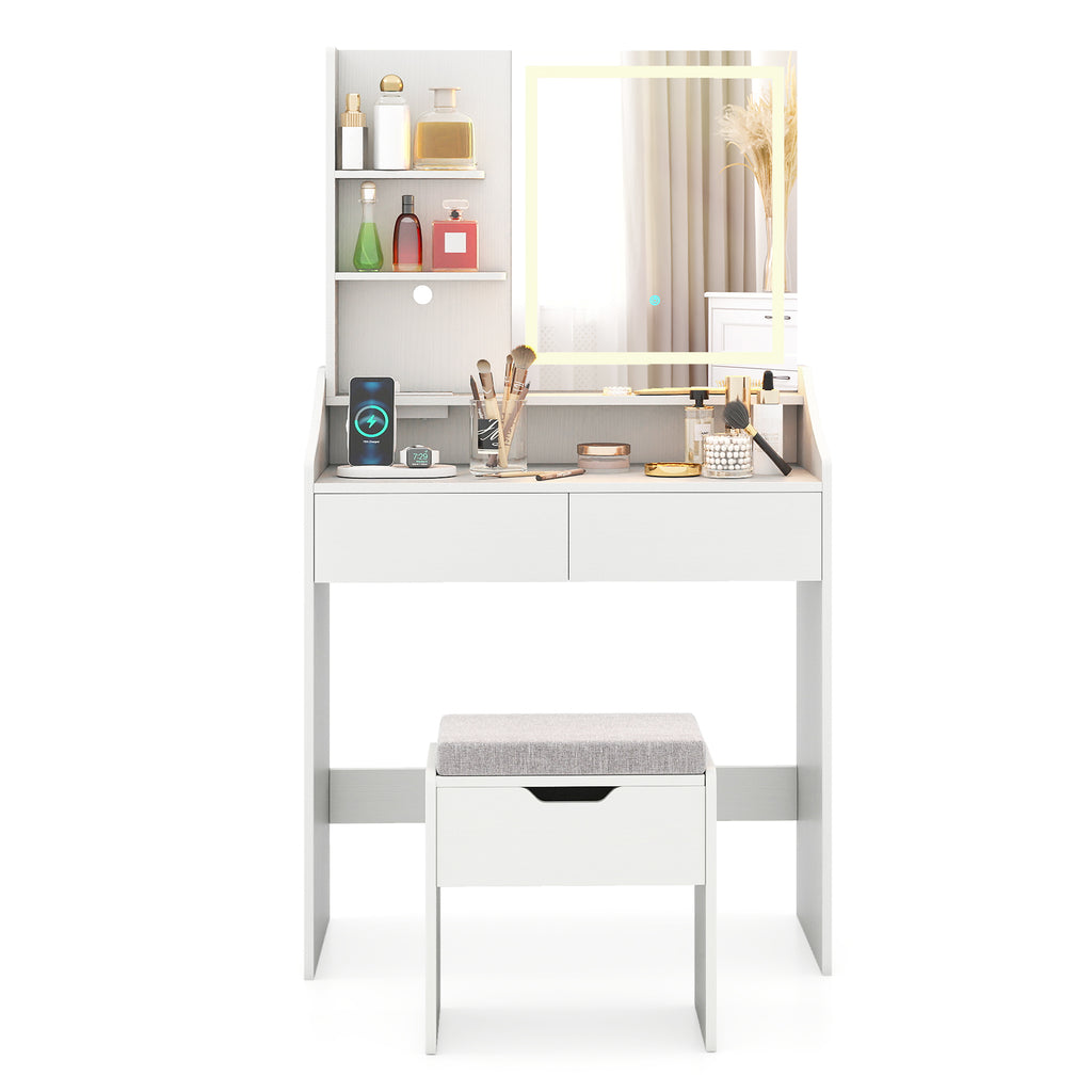 LED Lighted Makeup Vanity Desk with 3 Color Modes, White