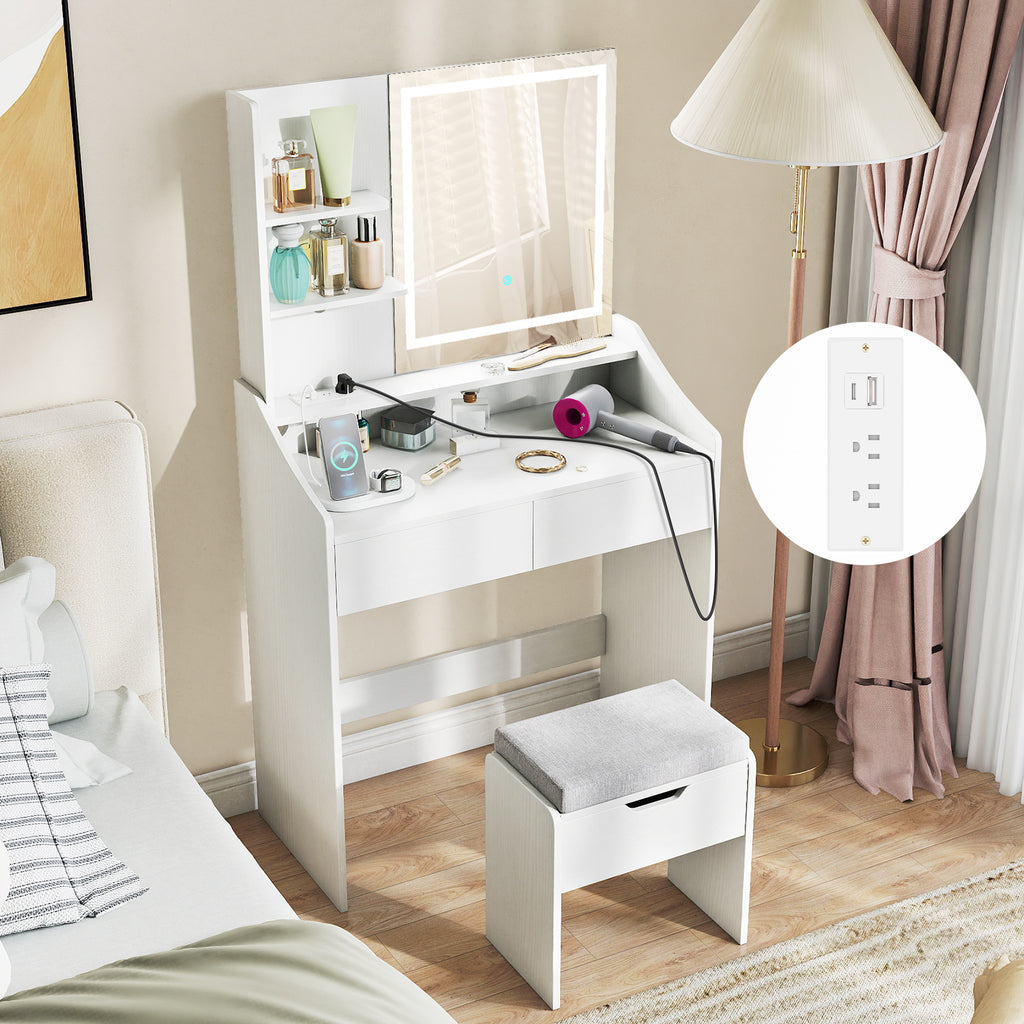 LED Lighted Makeup Vanity Desk with 3 Color Modes, White