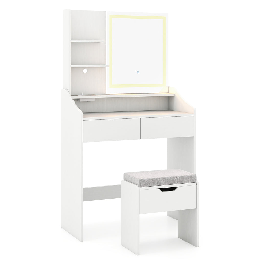 LED Lighted Makeup Vanity Desk with 3 Color Modes, White