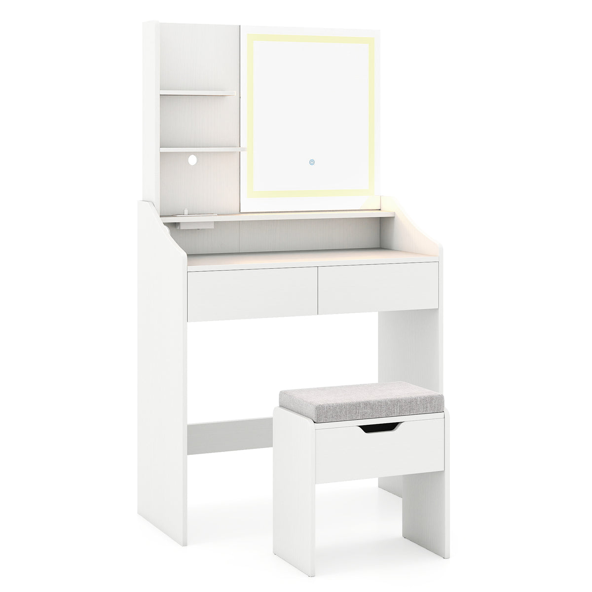 LED Lighted Makeup Vanity Desk with 3 Color Modes, White