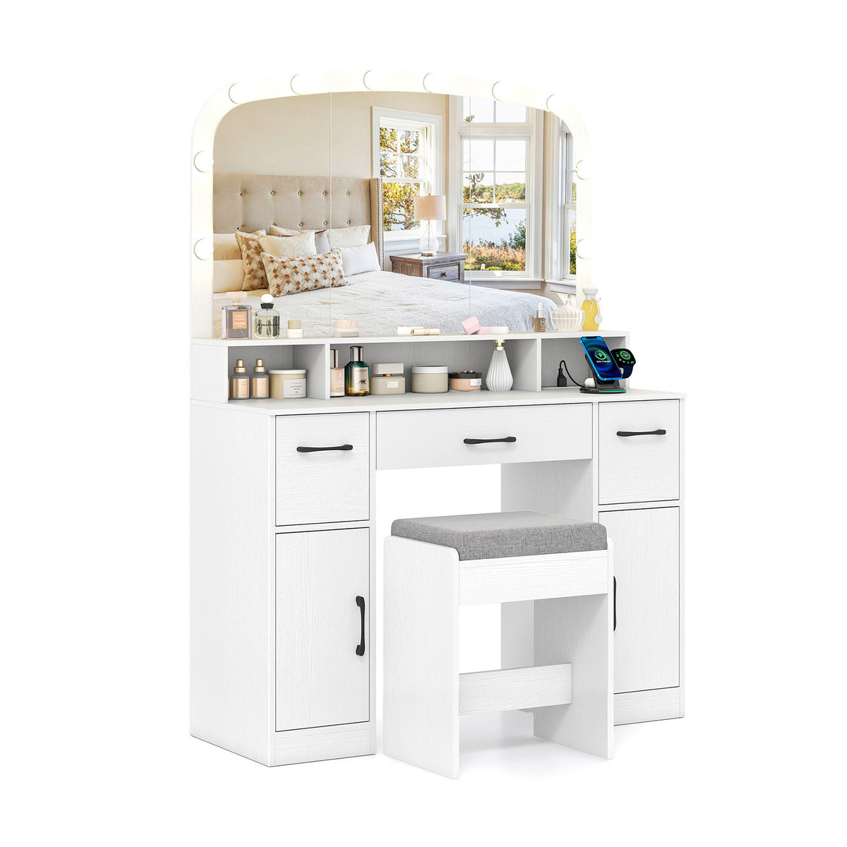 Vanity Desk with Mirror and Lights, White