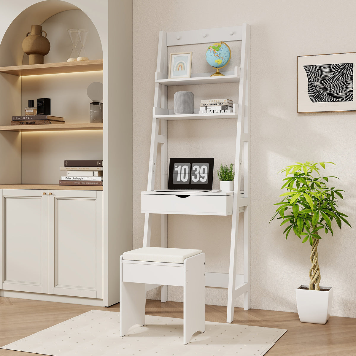 Vanity Desk Set with Flip Top Mirror & Storage – White