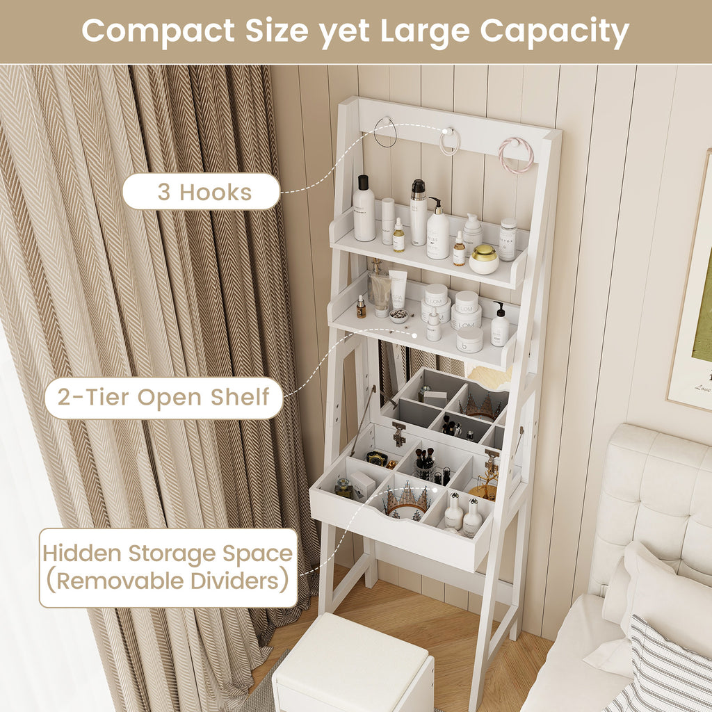 Vanity Desk Set with Flip Top Mirror & Storage – White