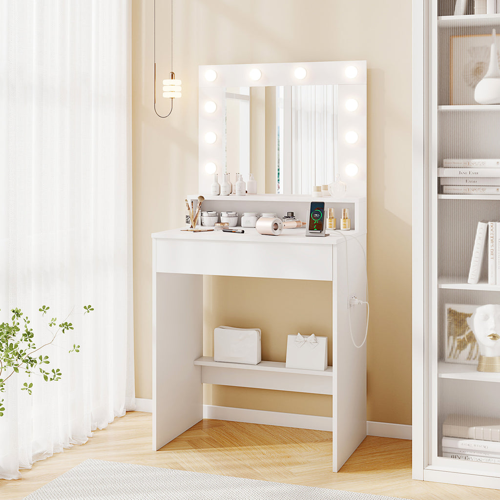 Lighted Vanity Desk with 3 Modes & Adjustable Brightness - White