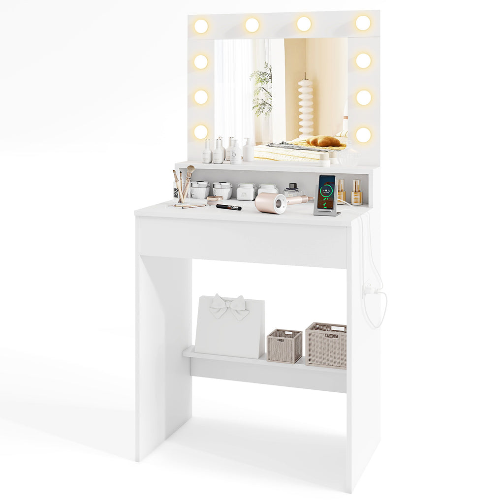 Lighted Vanity Desk with 3 Modes & Adjustable Brightness - White