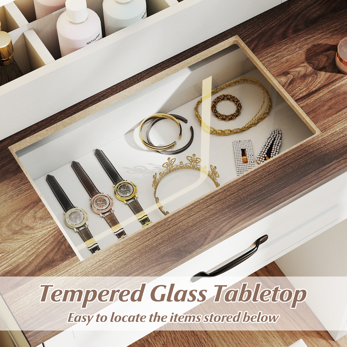 Vanity Desk with Lighted Mirror & Storage – White Farmhouse