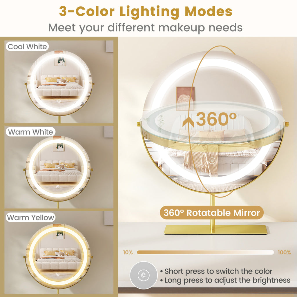 Makeup Vanity Desk with 55" Rotatable Lighted Mirror - White