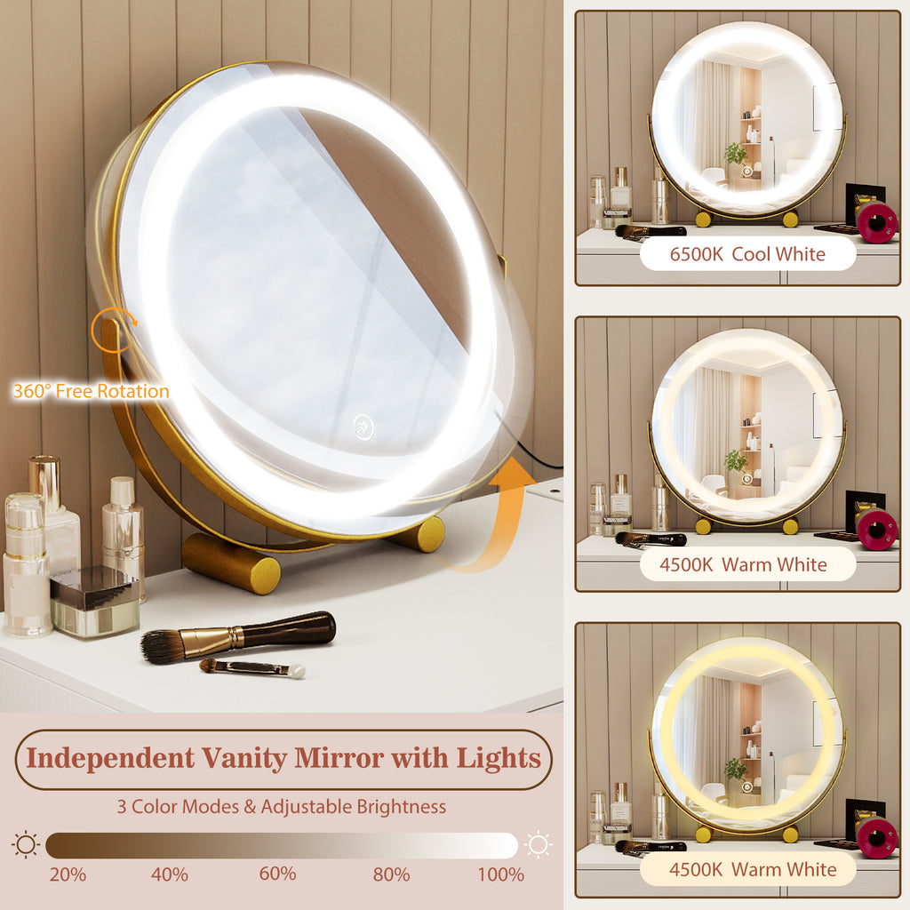 Vanity Desk with Lighted Adjustable Mirror, White