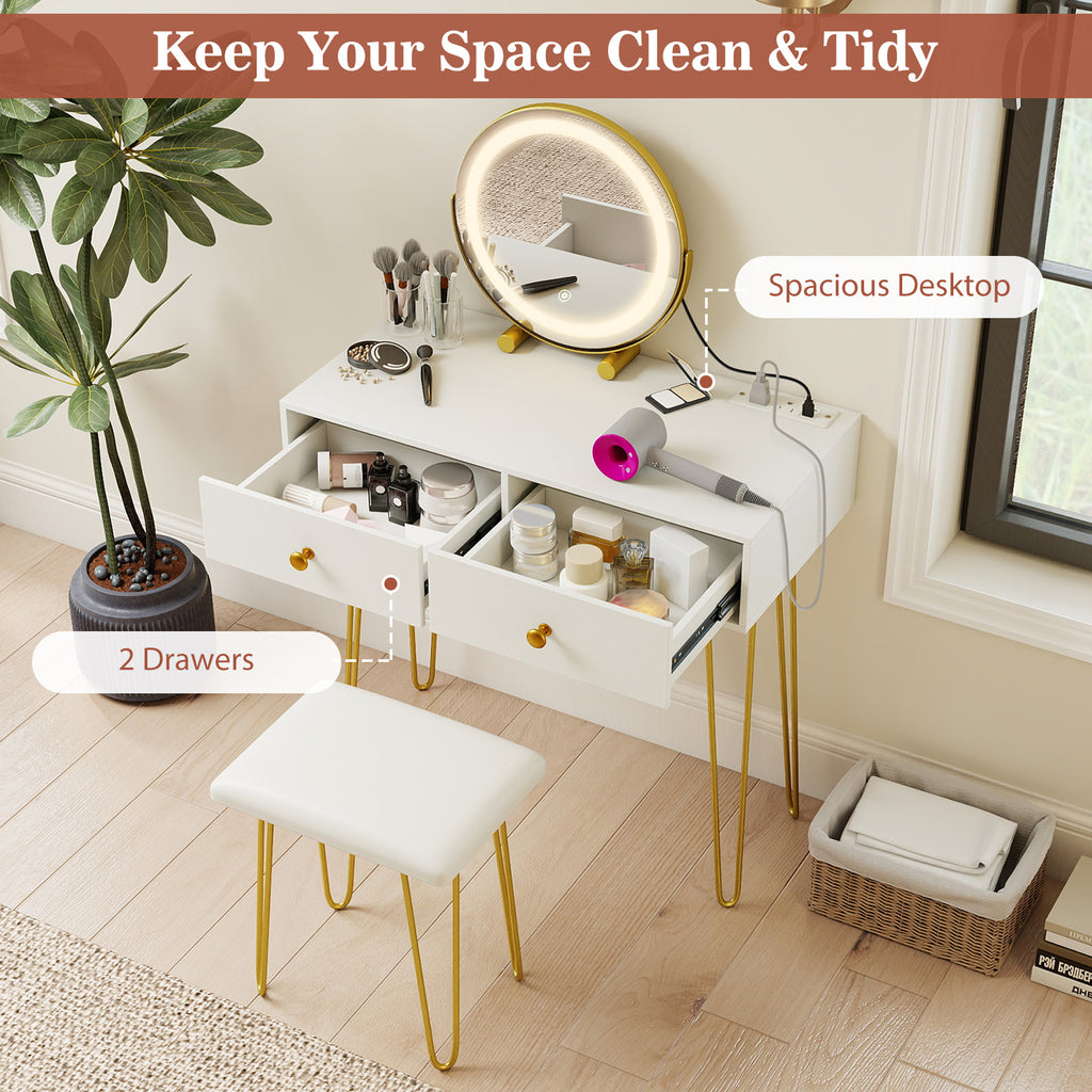 Vanity Desk with Lighted Adjustable Mirror, White