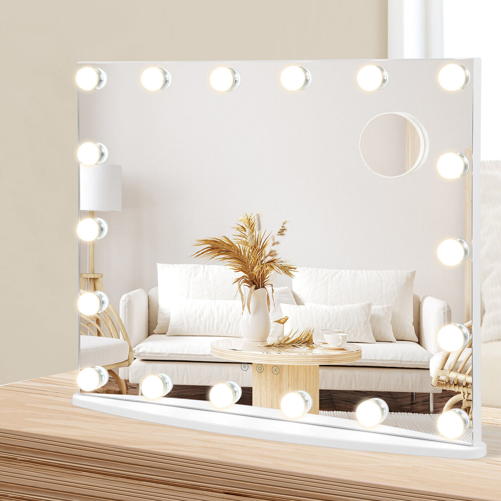 Costway Vanity Mirror with 18 Dimmable LED Bulbs & 3 Color Modes - White