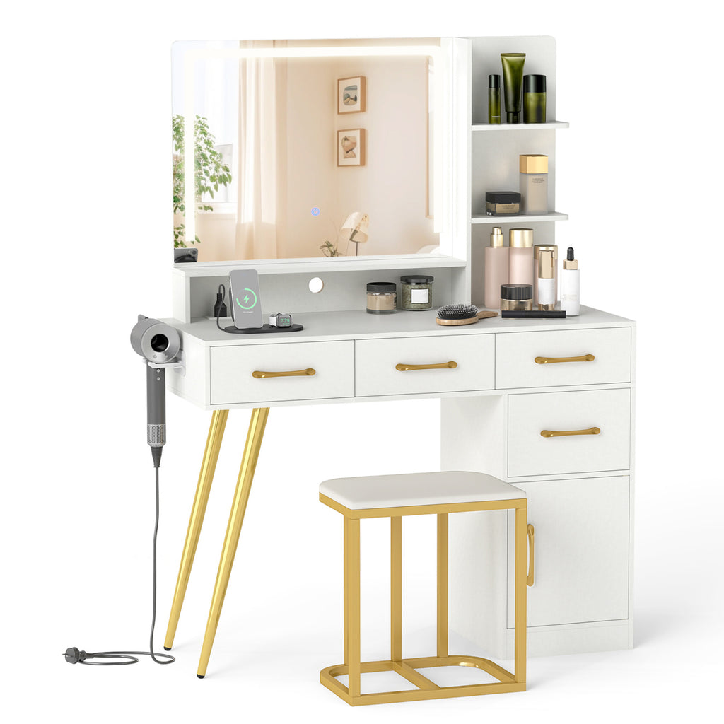Vanity Set with Mirror and Lights, Adjustable Brightness - White
